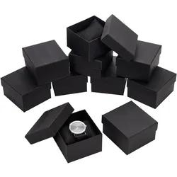 10 Pcs Black Single Watch Box 3.4x3x2 Cardboard Gift Packaging Box Watches Holder With Pillow Bracelet Holder Square Storage