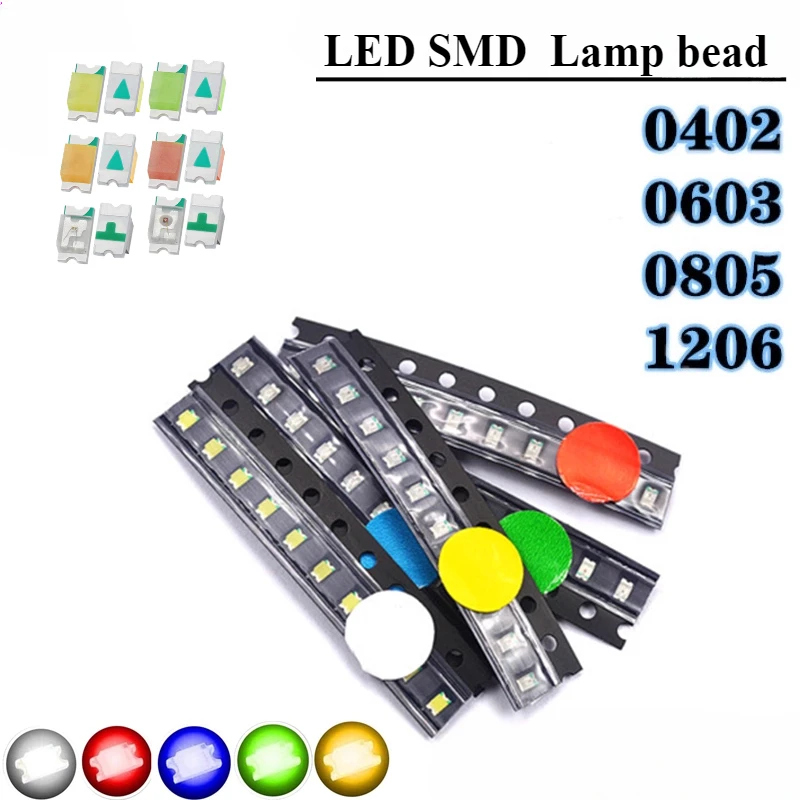 

100PCS SMD 0402LED1206 Light Emitting Diode 0805 Red Yellow Blue Emerald Green Warm White Ice Blue Pink 0603Lamp Beads 1.8-3.4V