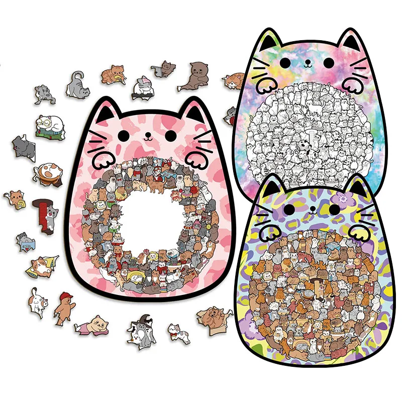 

135PCS Irregular Cat-shaped Wooden Puzzle Dog Jigsaw Puzzle Pieces Stress-Relief Game Birthday Xmas Gifts for Pet Lovers Decora