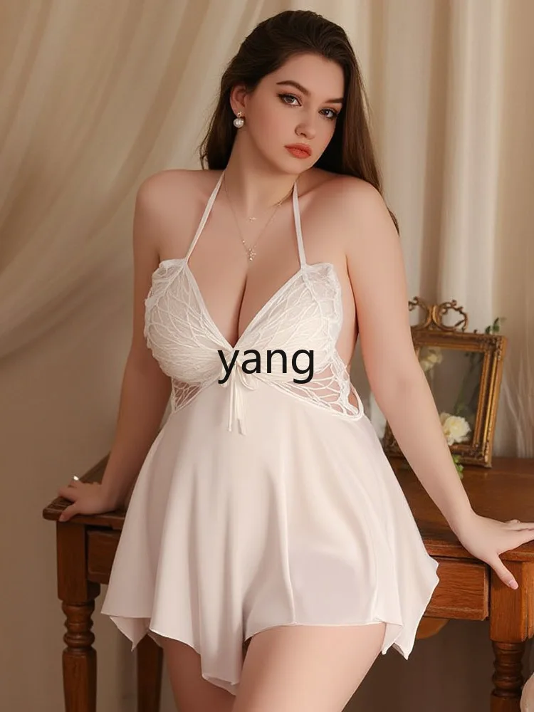 CX large size ice silk backless butterfly shape sweet pajamas suspender nightdress fat sister suit