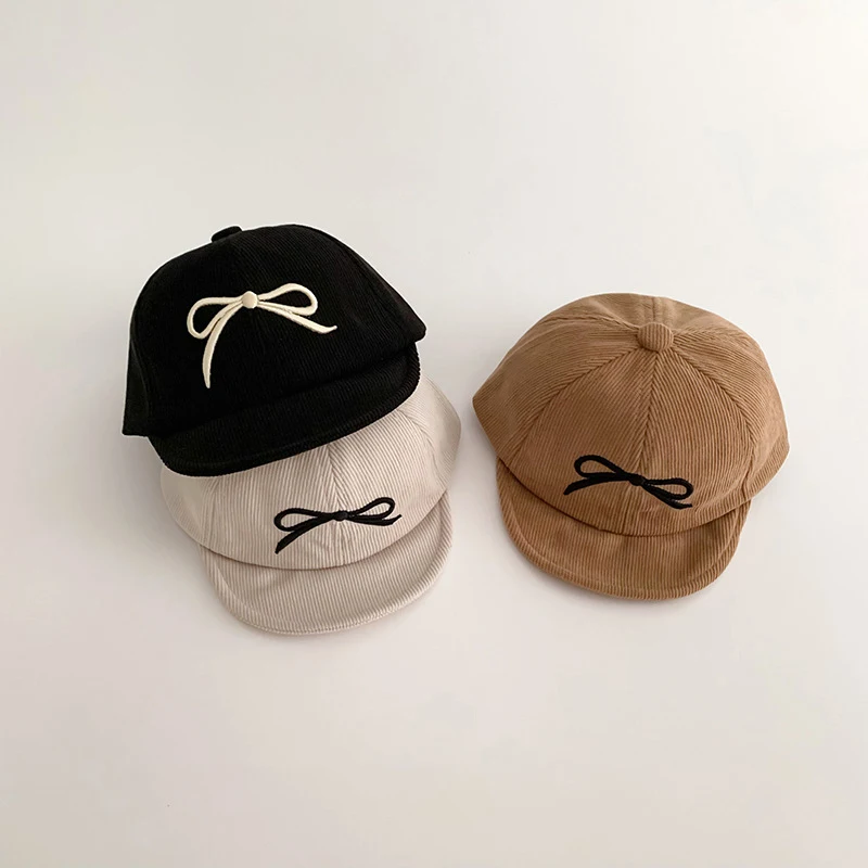 

Embroidery Bow Peaked Cap Kids Baseball Hat Solid Color Children Duck Tongue Hat 0-2Year Girls Infants Outdoor Sunshade Visors