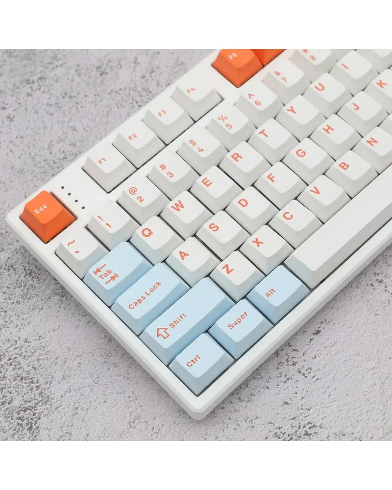 Bright White with Orange and Light Blue Accents Durable PBT Keycaps Set High Quality for Custom Mechanical Keyboards