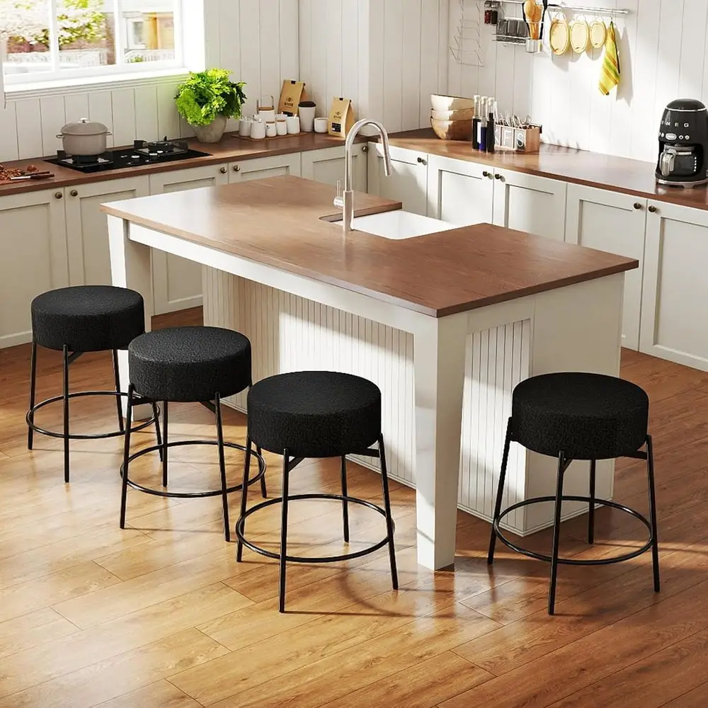 

Swivel Bar Stools Set o 4,24" Counter Height Barstools with Round Sot Padded Boucle BacklSeat and Black Legs,Upholstered Barstoo