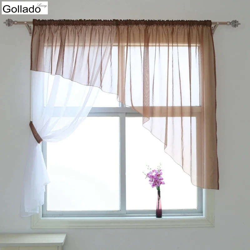 Sheer Voile Curtains with Asymmetry Design, Living Room Window Drape, Kitchen Curtains, Balcony Window Treatment, Home Decor