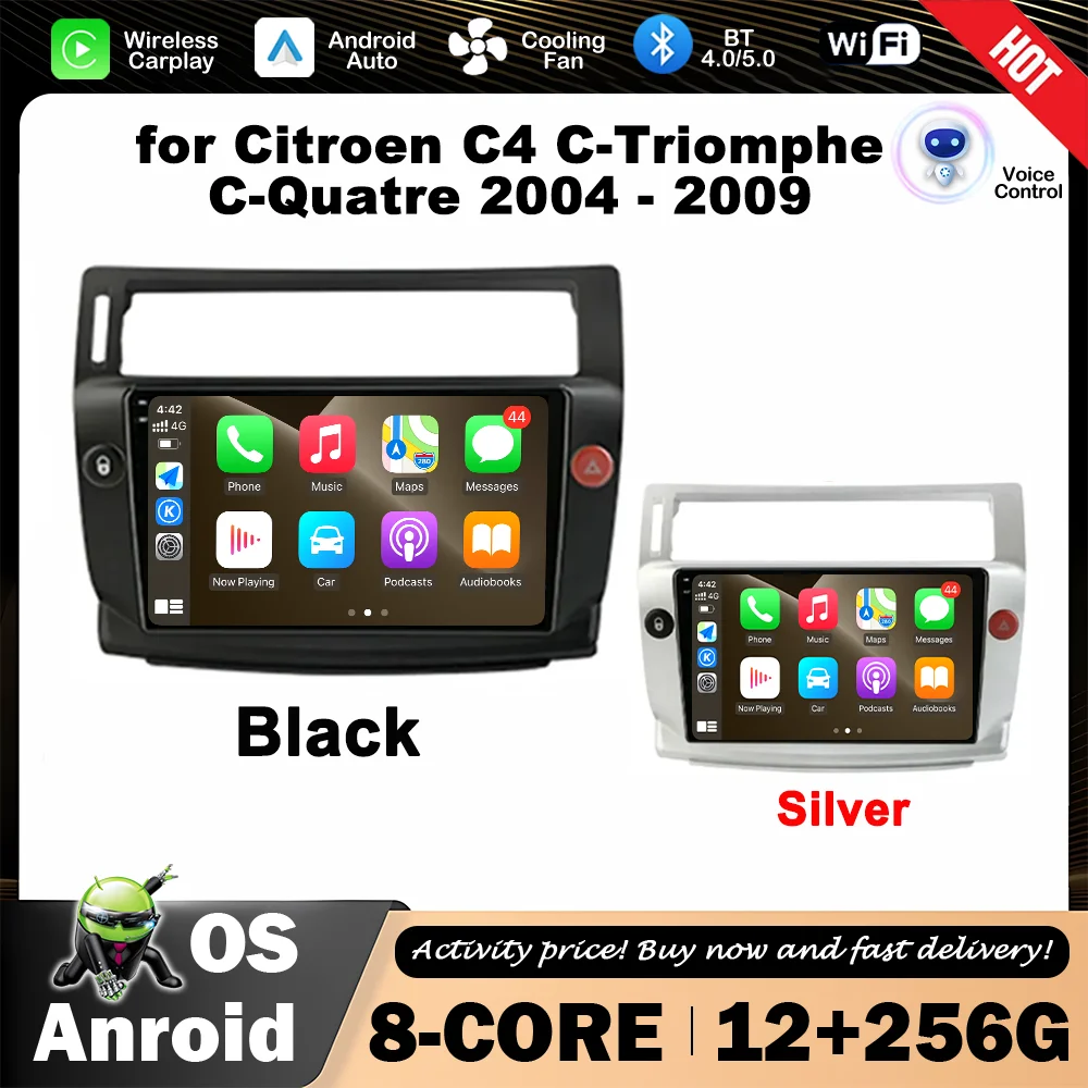 

for Citroen C4 C-Triomphe C-Quatre 2004 - 2009 Android OS 9 '' Car Radio Multimedia Player GPS Navi Wireless Carplay Head Unit