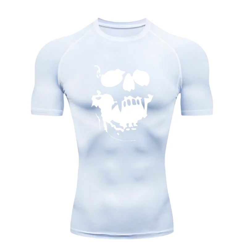 Skeleton Men's Sports T-Shirt Training Gym Jogging Running Workout Compression Rashgard Tops Tee Quick Dry Short Sleeve T Shirt