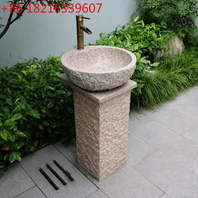 YAO Natural Stone Washbasin Courtyard Sink Floor to Ceiling Outdoor Stone Column Basin Household Garden Pedestal Lavatory