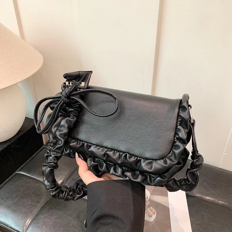 Fashion Ruched Women Shoulder Bag Square Flap Purses and Handbags PU Leather Crossbody Bags for Women 2025 High Quality Clutch