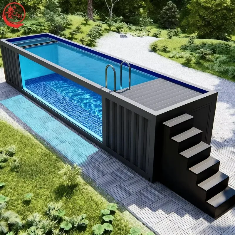 Piscina de Contenedor de Lujo, Piscina Prefabricada para Exteriores, Piscina Modular con Estructura de Acero, Diseño Personalizado para Villas, Jardines y Resorts