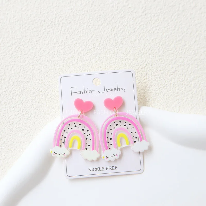 2026 Women Fashion Jewelry Cute Rainbow Pencil Love Heart Dangle Drop Earrings Charms