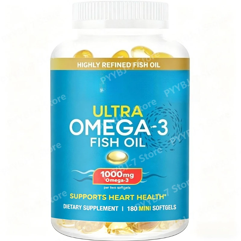 

Fish Oil Omega 3 Mini Softgels 1000mg EPA + DHA Ultra Pure Supplements Heart Health Support Easy To Swallow Minis 180 Count