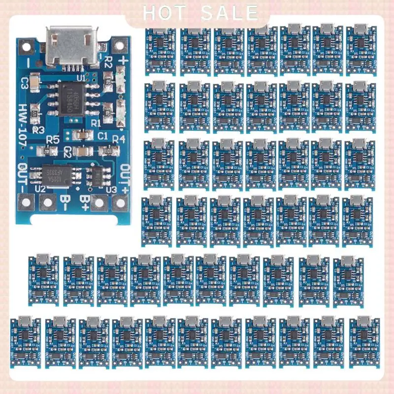 24-Hour Delivery 50 PCS TP4056 Micro-USB 18650 Lithium Battery Charging Board 5V 1A Charger Module With Protection Dual Function
