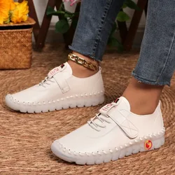 Women Orthopedic Fashion HandSewing Loafer Round Toe Non-Slip Mom Leisure Walk Shoes Big Size 43 Handmade Faux Leather Flats