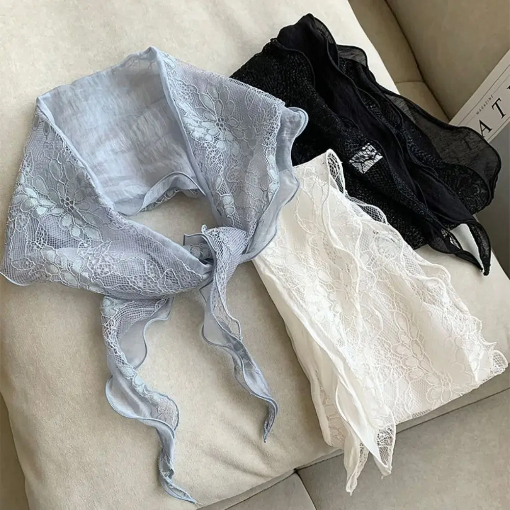 New Hollow Out Lace Scarf Solid Color Premium Sense Hair Scarf Headband Vintage Embroidery Waist Scarf Daily Wear