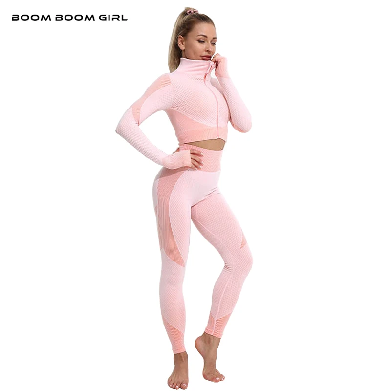 2/3PCS Seamless Women Yoga Set Workout Gym Clothing Fitness For Women's Tracksuit Outfit Leggings Sport Bra Top Long Sleeve Suit