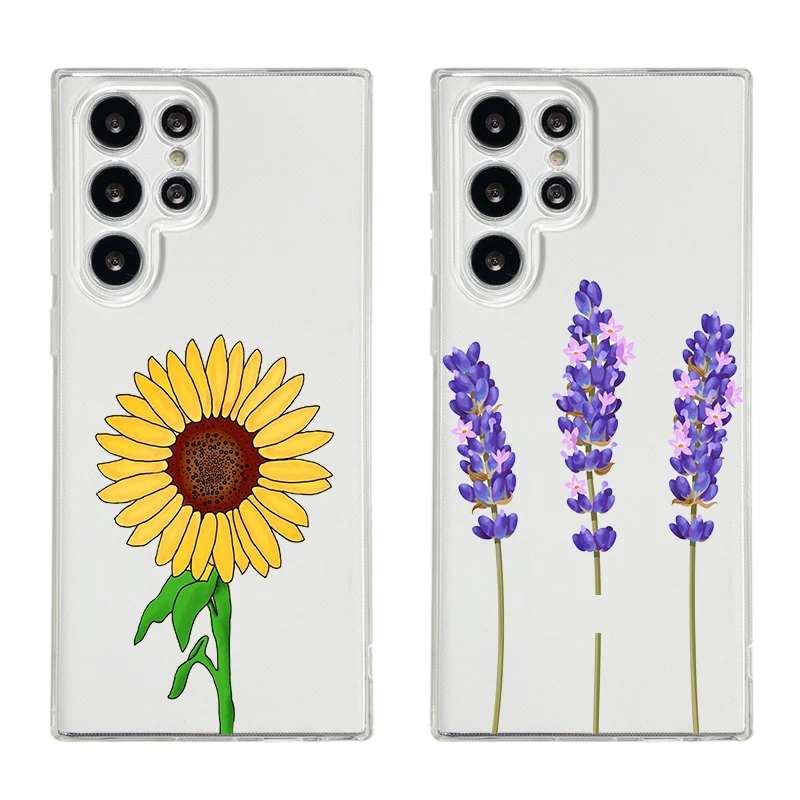 sunflower Flower Lavender Purple Phone Case For Samsung Galaxy S26 S25 S24 S23 S22 Ultra S20 S21 FE 5G Plus Soft Clear Cover
