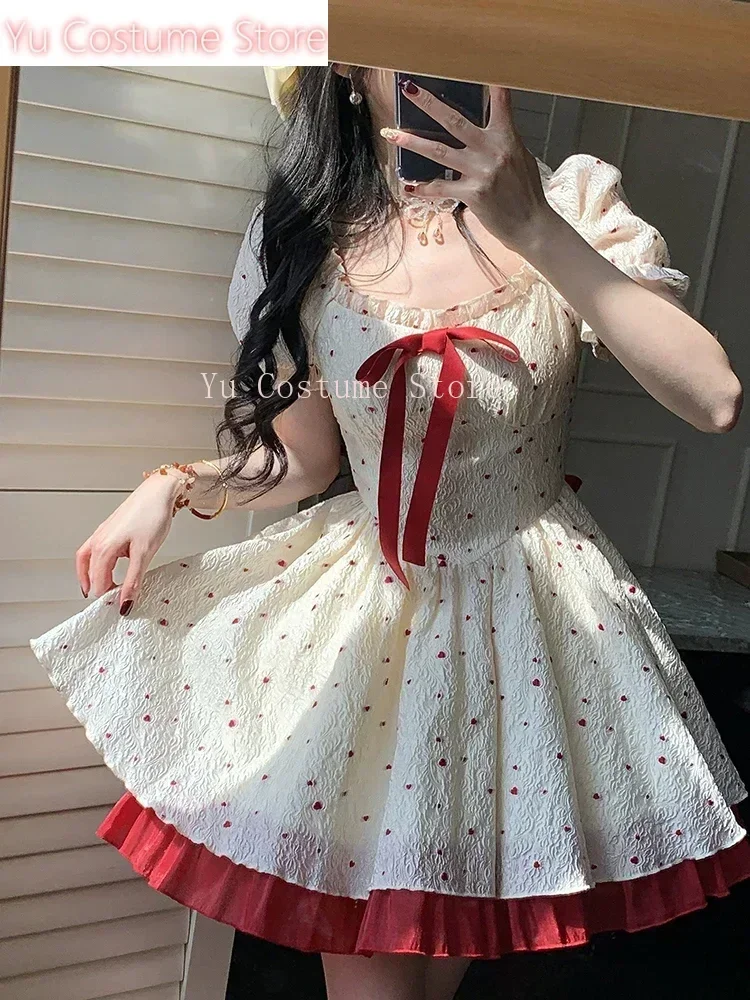 

Yu Summer Sweet Mini Dresse French Square Collar Princess Bow Short Sleeve Dress Women Elegant Party Vintage Dresses Vestidos