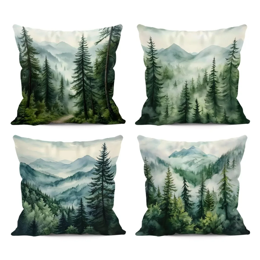 Home Decor Misty Forest And Mountain Pattern Pillowcase Pattern Cushion Cover Suitable For Sofa Bedroom Car Pillow Cover