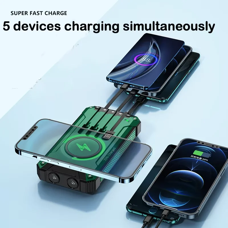 Solar Power Bank Wireless Charger 50,000mAh,Portable Solar Powered USB C Input/Output with Camping Flashlight for Cell Phone