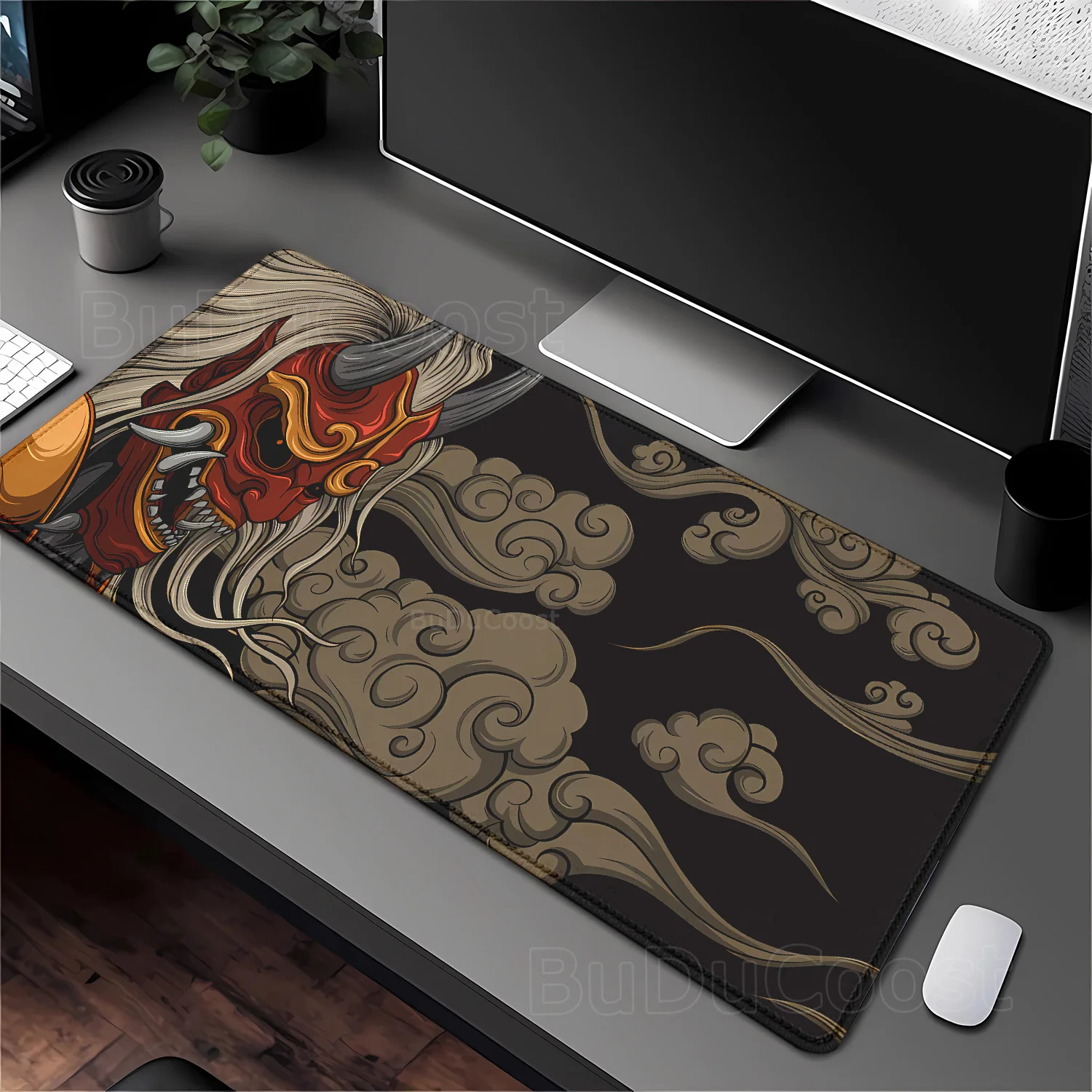 

Black Ghost Face Non-slip Mouse Pad Gamer Print Japanese Samurai Devil Mask Gaming offices Accessories Computer teclado Desk Mat