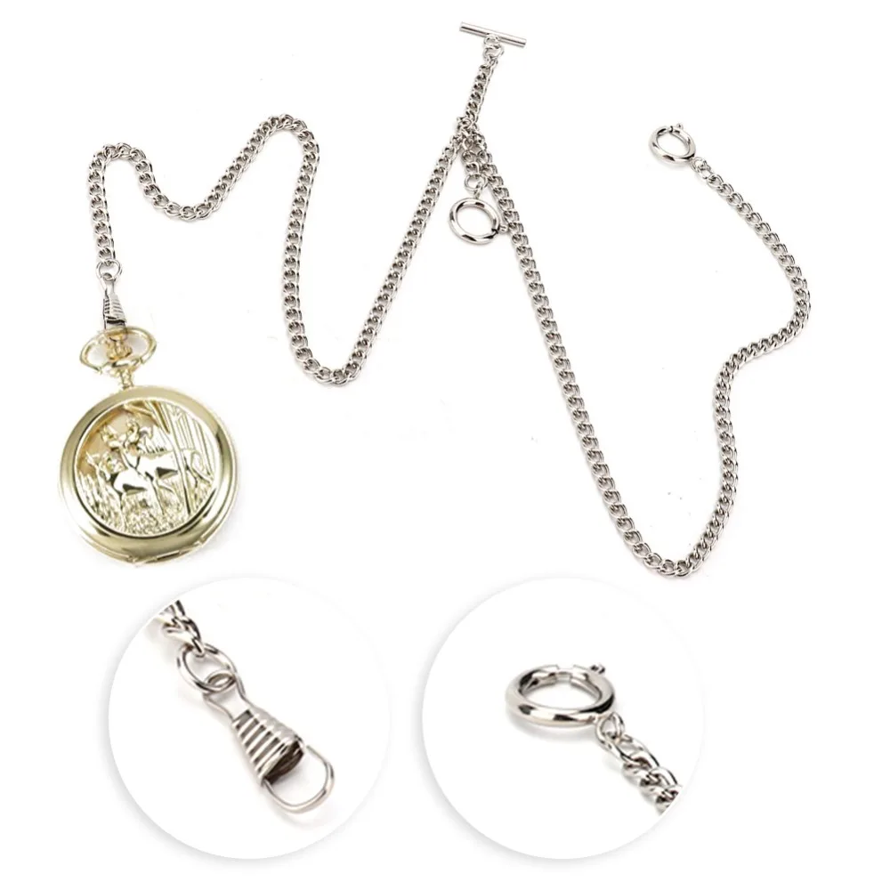 Antique Silver Pocket Watch Chain 44cm T-Bar Clasps Vintage Pocket Watch Chain Metal Pocket Watch Chain Vest/Suit