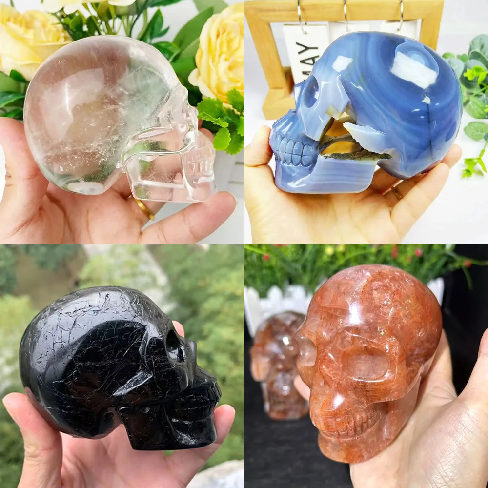 Wholesale Natural Crystal Skulls Sculpture Multi Materials Healing Gemstone For Art Collection Home Decor Fengshui Ornaments