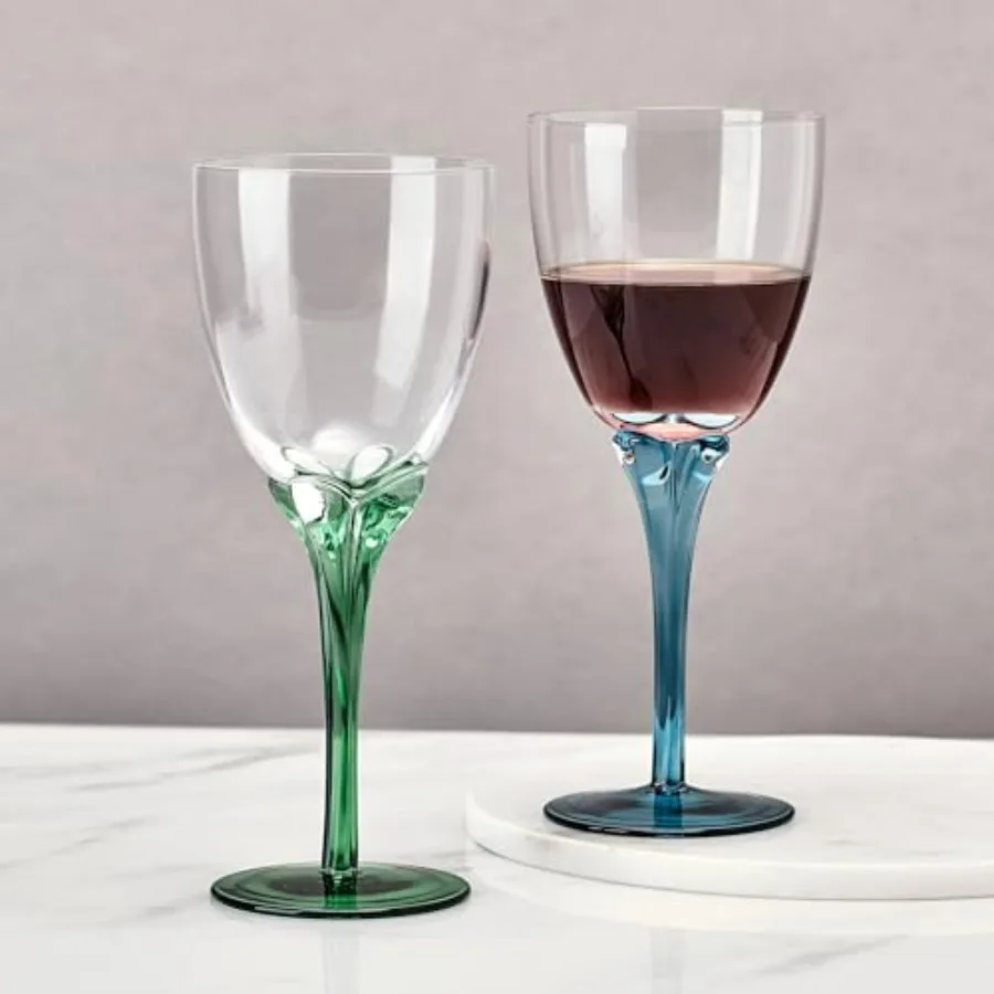 Jardin Набор из 4 бокалов для вина с синим цветочным принтом, 14 унций