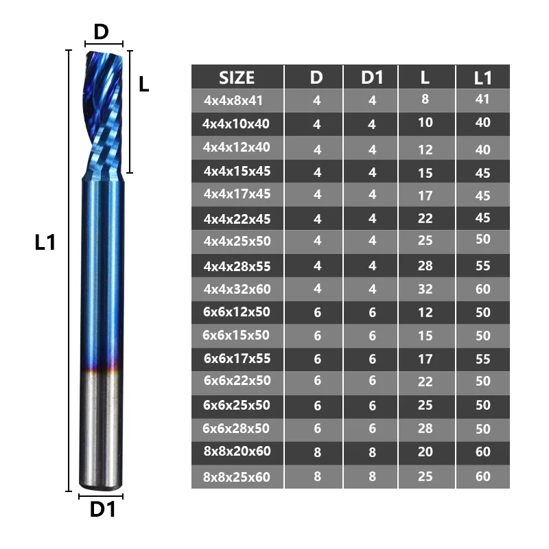 carbide end mill 4 6 8mm single rod flute   for cutting aluminum copper cnc router bit