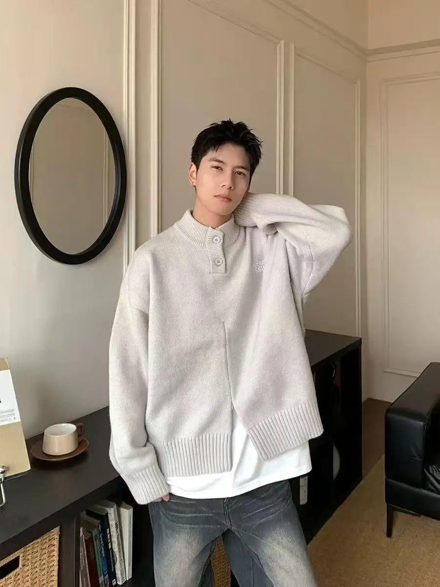 

Мягкий вязаный свитер в стиле ретро в американском стиле, мужской осенне-зимний ленивый свободный повседневный свитер на молнии, удобный