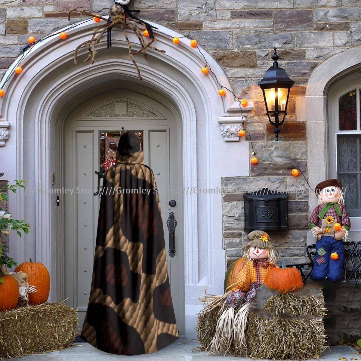 القرون الوسطى هالوين تأثيري عباءة معطف مقنع مجردة جلد الثعبان نمط كيب معطف طويل خندق زي معالج عباءة