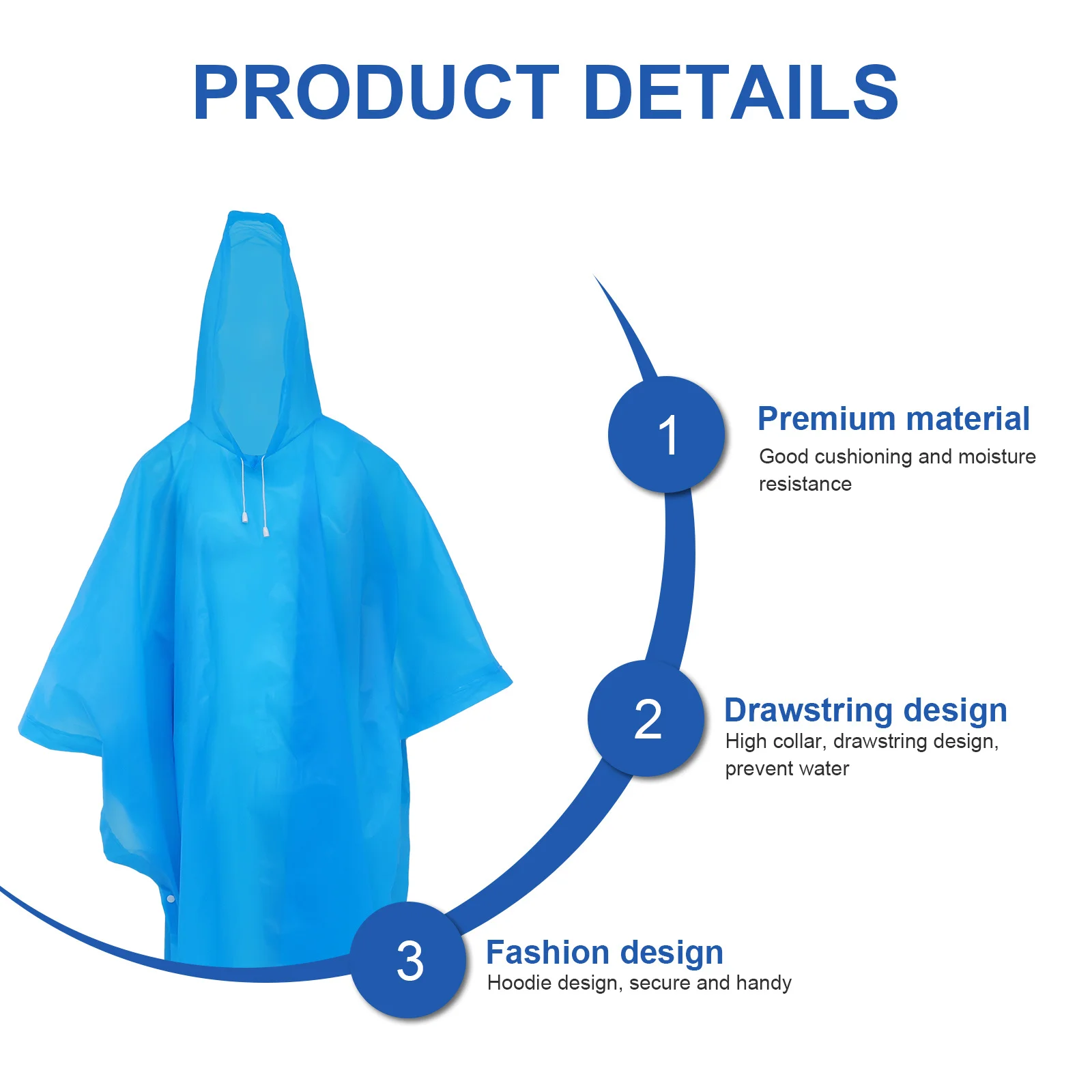 

Adult Poncho Portable Raincoat Waterproof Outdoor Accessory Hoodie Design Quick Drying Reusable Compact Foldable Safe Skin
