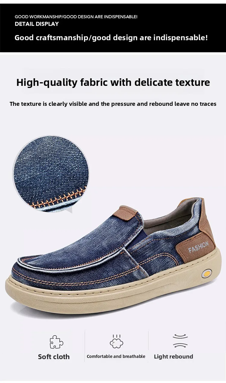Herren Vintage Denim Slip-On Casual Loafer, weiche, dicke Sohle, atmungsaktiv, leicht, rutschfest, bequem, flache Alltagsschuhe zum Gehen – Detail 6