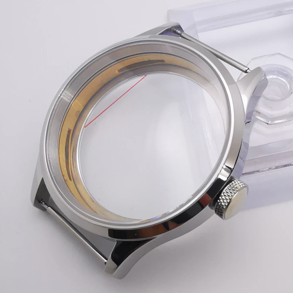 43mm sapphire glass brushed/polished stainless steel watch case fit ETA 6497 6498 ST3600 movement