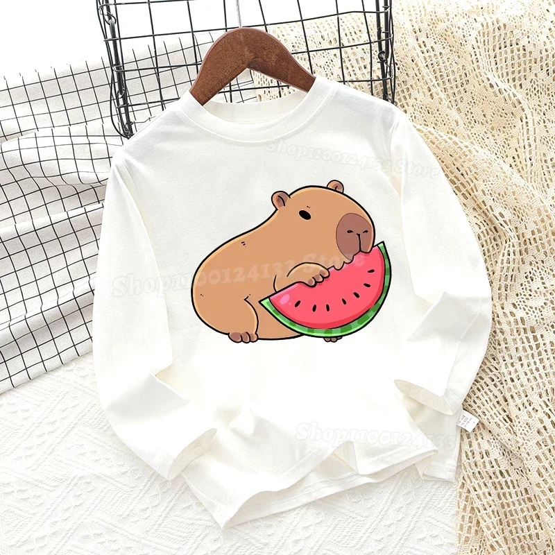 

Capybara Kids Black White Long Sleeve T-Shirt Cute Y2K Fashion Kawaii Printed Boy Girl Tees O-Neck Thin Tops Toddler Clothes Hot