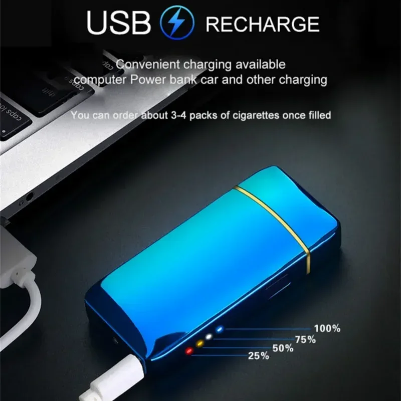 New Electric Windproof Metal Lighter Double Arc Flameless Plasma Rechargeable USB Lighter LED Power Display Touch Lighters Gift view 5