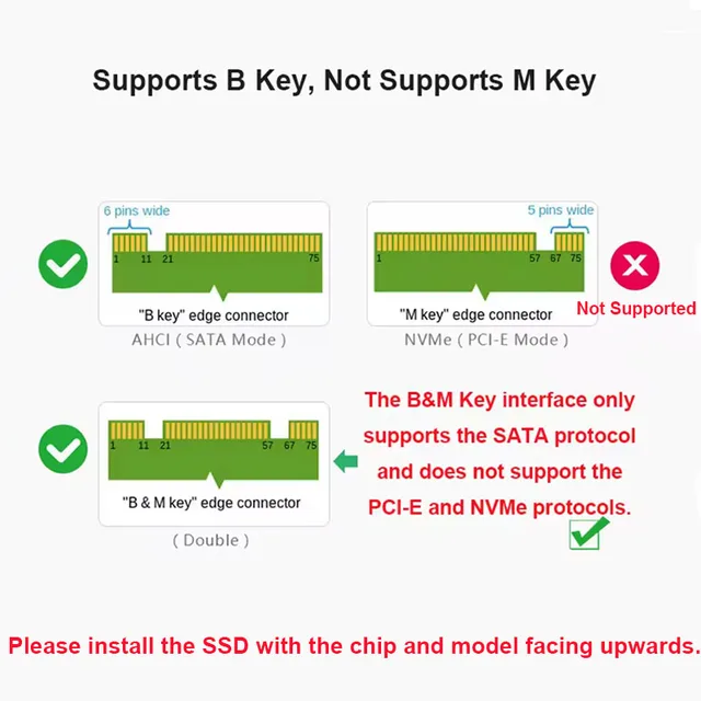 M.2 NGFF SSD to SATA III Adapter Card – B Key / B+M Key, 2230 / 2242 / 2280 – view 2