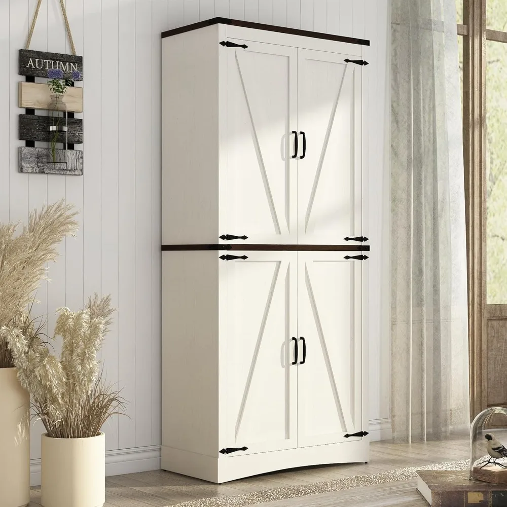 

71" tall kitchen pantry,farmhouse storage cabinet with adjustable shelves,load-bearing steel pipe,farmhouse pantry cabinet with