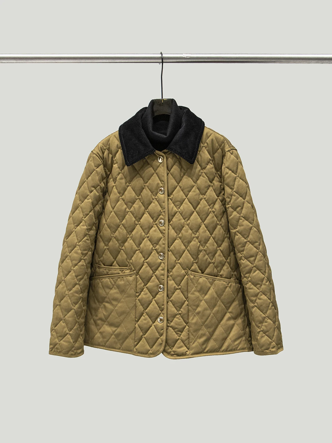 

Women's Retro Corduroy Quilted Short down Jacket Classic Tribute Vintage White Goose Feather Diamond Pattern Collar Flip Coat