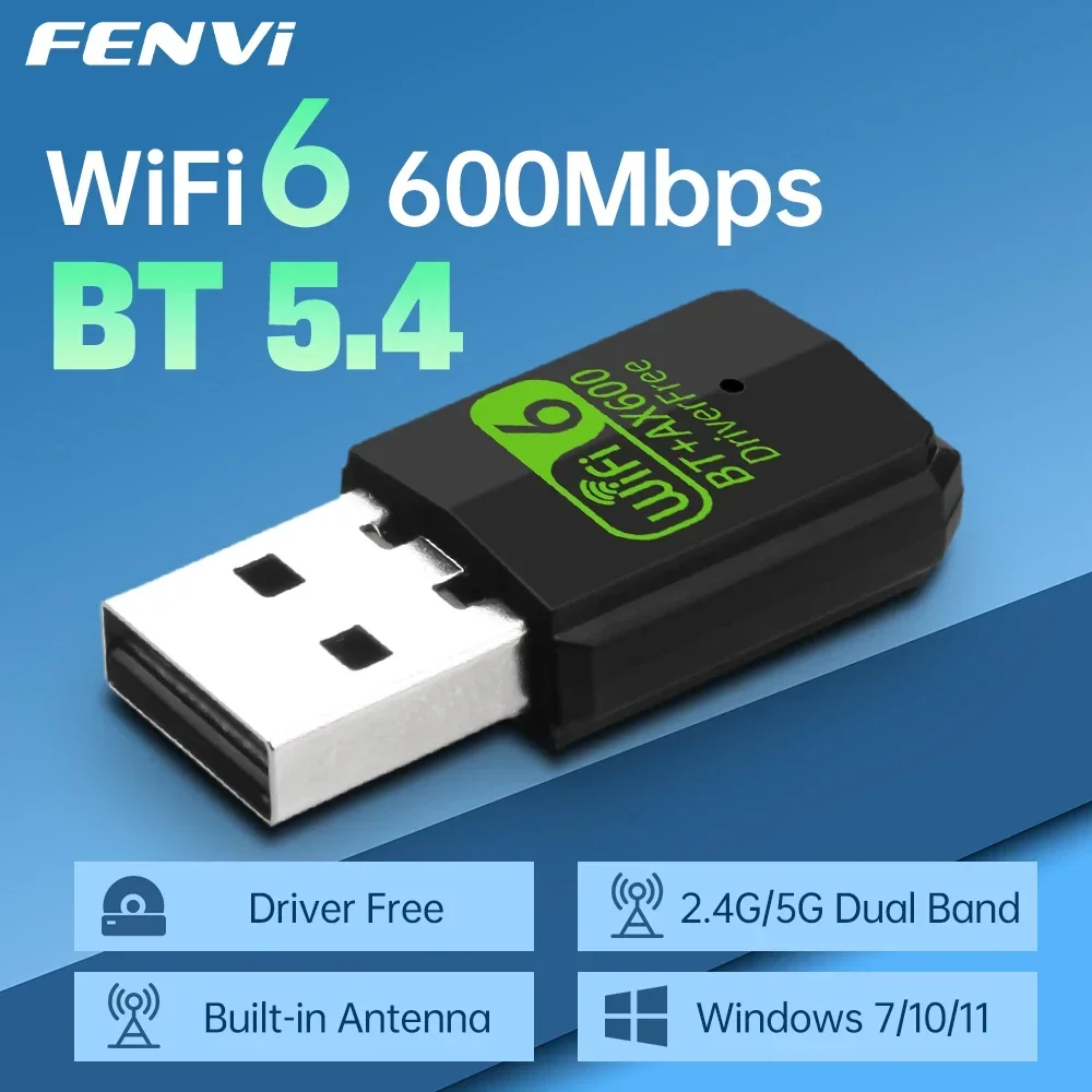

Fenvi WiFi 6 AX600 USB Adapter Bluetooth 5.4 Mini USB Dongle Dual Band 2.4/5GHz WiFi6 Network Card Wireless Receiver Driver Free