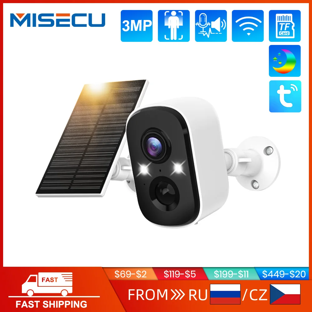 

MISECU Tuya 3MP WIFI Security Battery Camera with Solar Panel Wireless Outdoor Human Detect Surveillance IP Camera Color Night