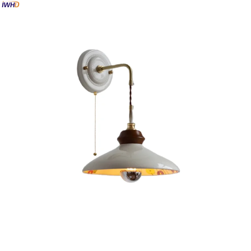 

IWHD Nordic Modern LED Wall Lights For Living Room Porch Stair Home Decor Creative White Ceramic Bedside Lamp Lampade Da Parete