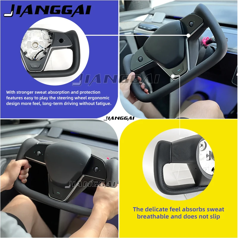 Yoke Handle Steering Wheel For Tesla Model 3 & y With Front Trim Personalized Racing Leather 3.0 Version Model 3 Y 2017-2023