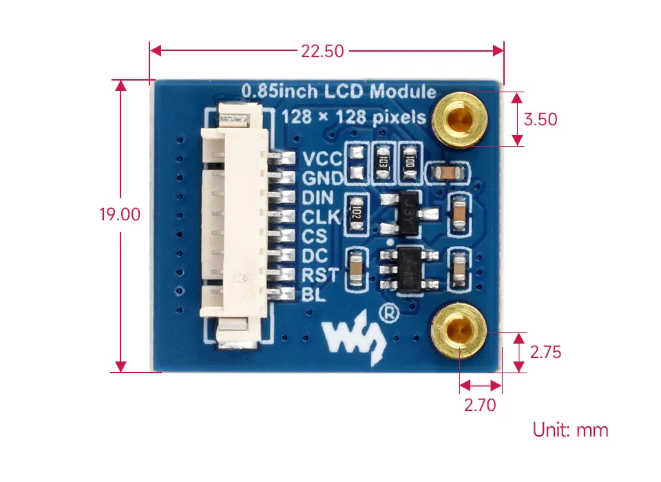 وحدة عرض LCD مقاس 0.85 بوصة، واجهة SPI، ألوان 65K، IPS، 128 × 128، تأتي مع أمثلة لسلسلة RPi/ESP32/Jetson/RP2040/STM32