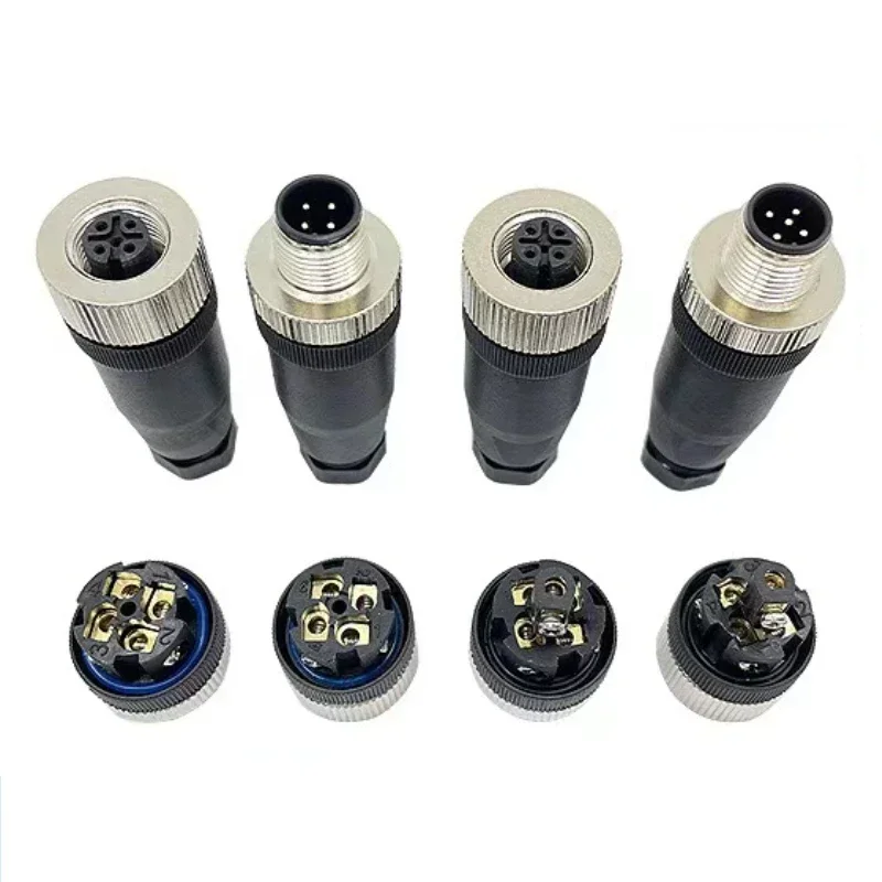 M12 sensor connector waterproof male&female plug screw threaded coupling 3 4 5 8 Pin A type sensor connectors