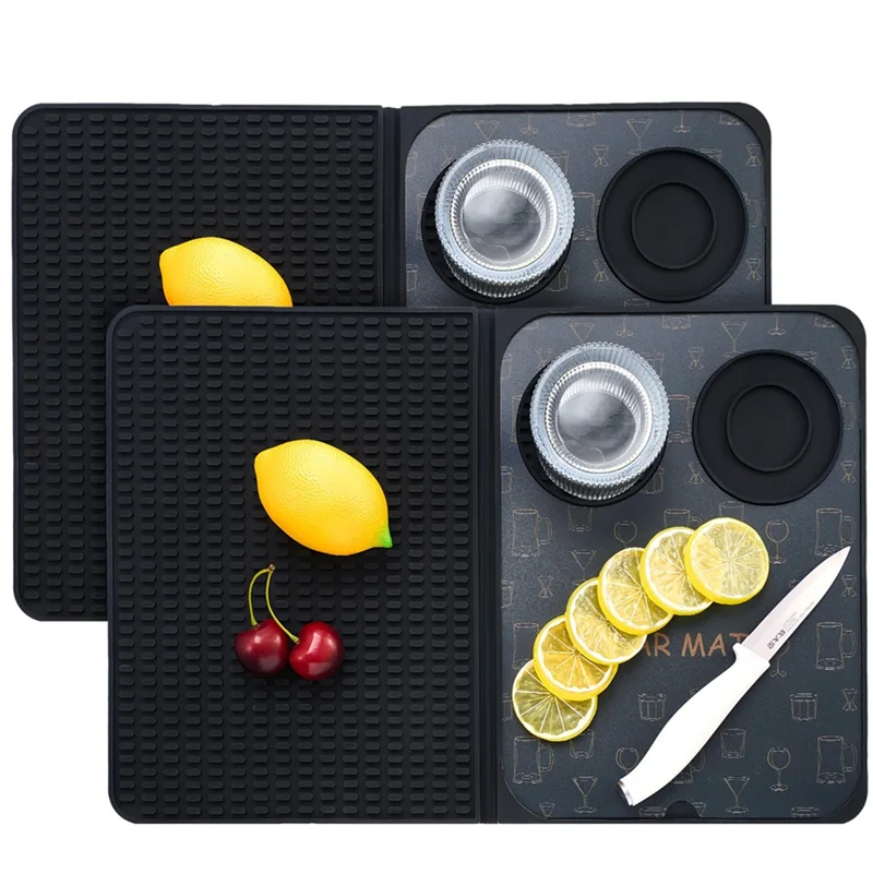 Bar Mats 2 Pcs 18 X 12 Inch Multipurpose Drying Mat Home Bar Accessories Foldable Silicone Board Non-Slip Cocktail