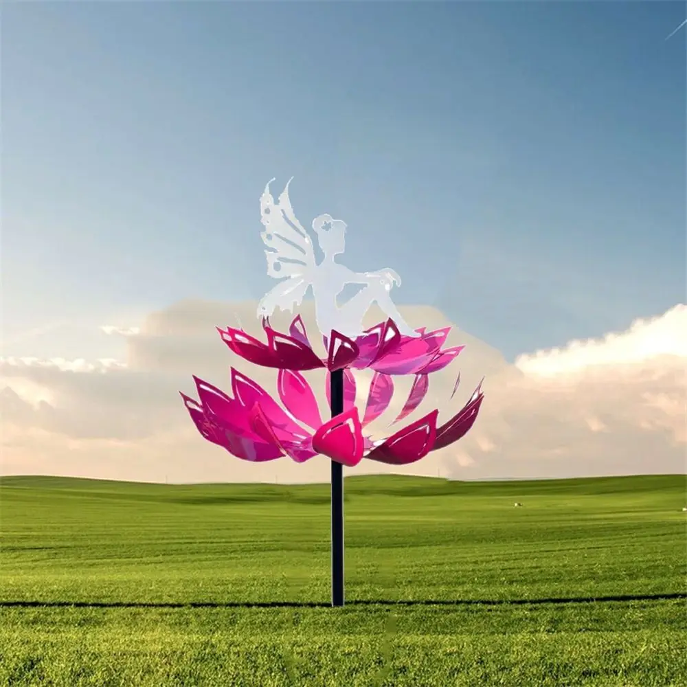 

Landscape Art Decoration Rotating Garden Flower Fairy Sculpture Detachable Iron Art Metal Windmill Creative Wind Spinner Park