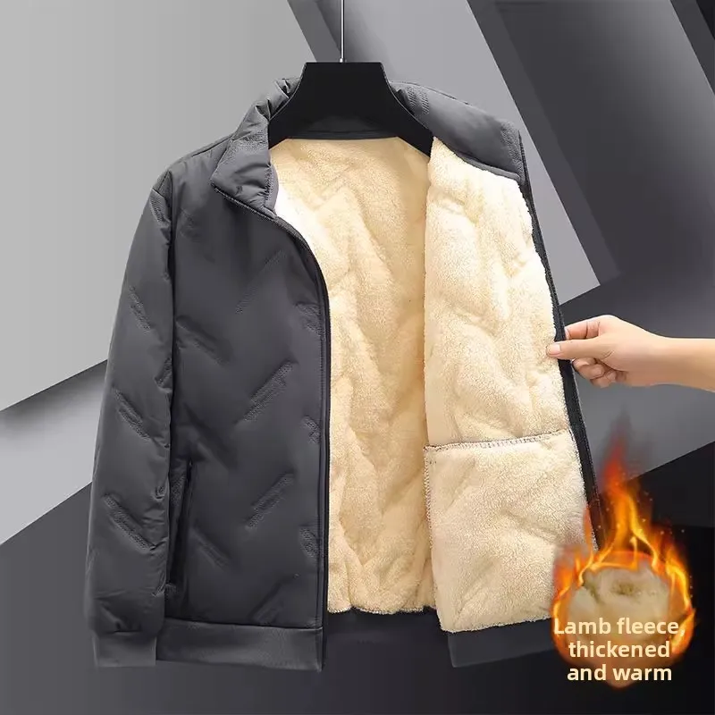 

Men's Thiened Long Sve Lamb Velvet Fce Lined Cotton Jaet Loose Casual Autumn Winter Warmth Protection Cotton Coat