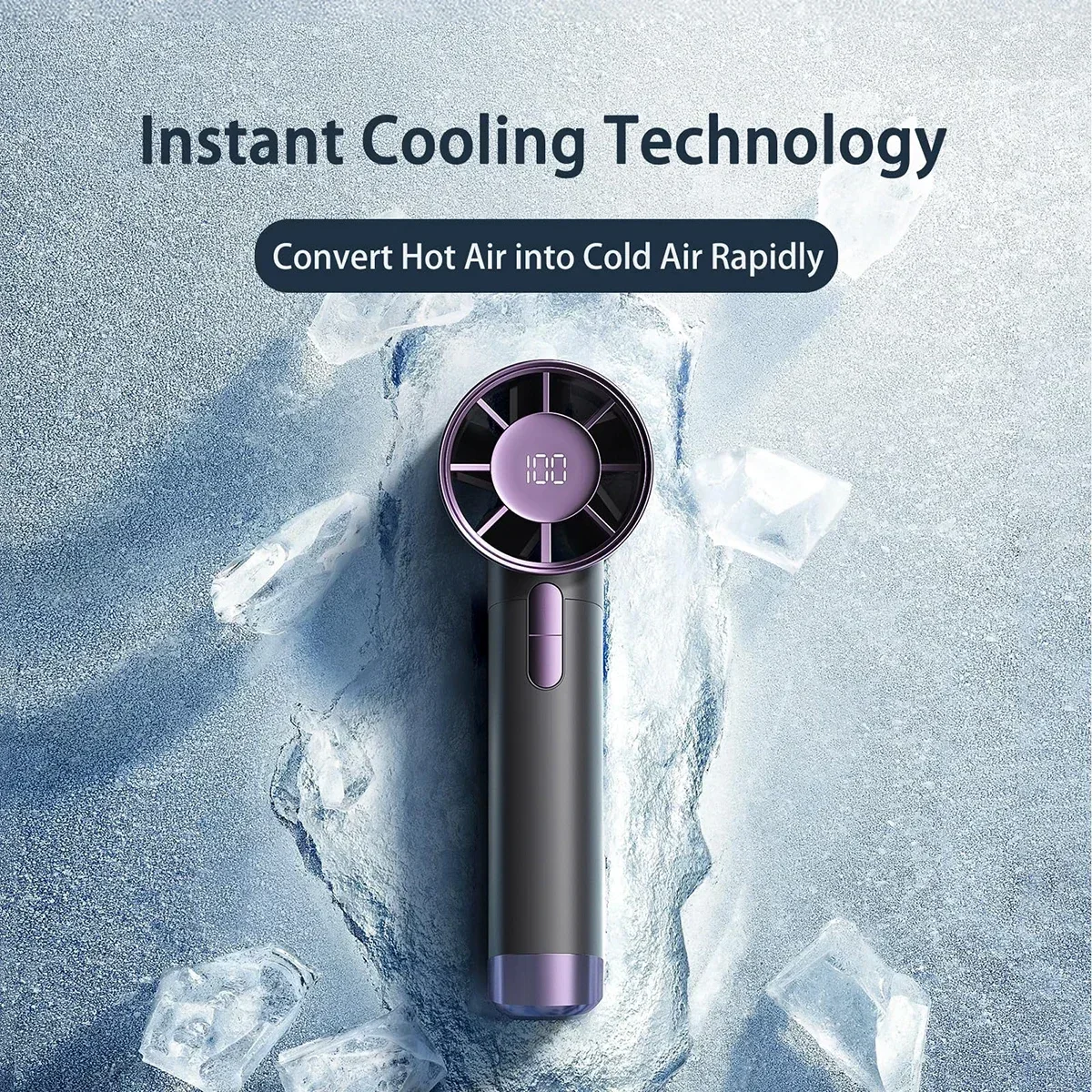 Portable Handheld Fan Adjustable 1-100 Speeds USB C Rechargeable LED Display with 3000mAh battery Outdoor Travel Camping Fan