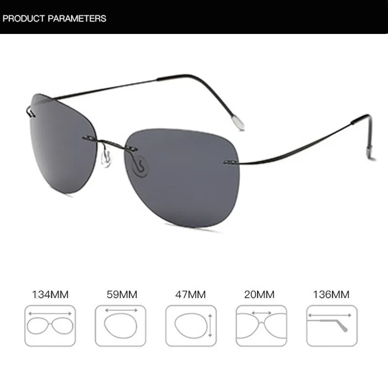 100% Titanium Polarization Sunglasses Super Light Brand Designer Polarization Sun Glasses Rimless Gafas Men Eyewear