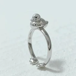 Fashion Simple Silver Color Duckling Rings for Women Opening Adjustable Little Duck Rings Cute Animal Jewelry Accessories Gifts